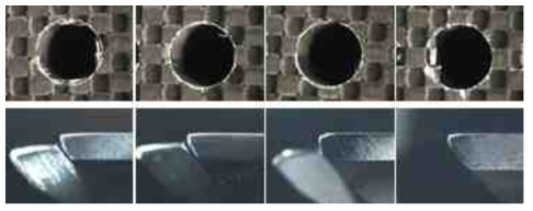 CFRP hole and tool condition(Uncoating, PVD, Diamond1, Diamond2)