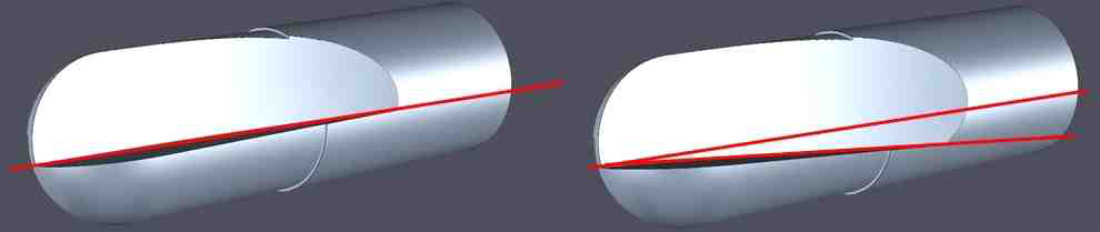 Axial Flute Angle의 예, 좌-Straight, 우-Right