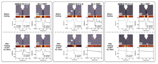 자기치유 전·후 광학 및 AFM 이미지들