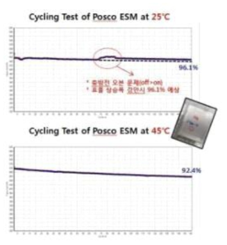 2차년도 상온, 고온 수명특성 공인 평가 결과(Full cell)