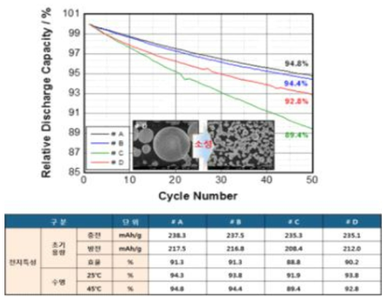 전구체 종류별 양극소재의 전기화학적 특성 비교