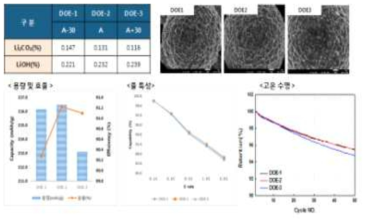 후공정 처리 조건별 분말 및 전지화학적 특성