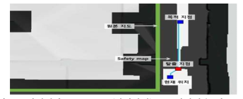 비행체가 safety map(회색지역)으로 진입했을 때, 탈출지점(빨간색)을 생성해 탈출