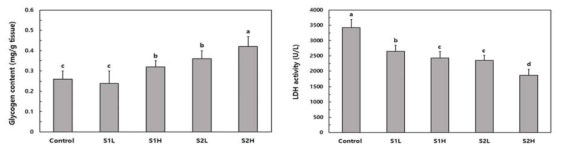 intramuscular glycogen content and LDH activity in exhaustive swimming mice