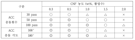 ACC 조건 및 CNF 농도에 따른 coating 적합성 평가