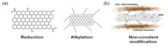 (a) GO의 다양한 표면 개질 (b) 다른 필러와의 상호작용
