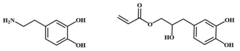 (좌) 도파민과 (우) 도파민 유도체 (SP3)의 분자 구조식