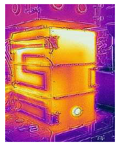 고온(1050℃) 공정에서의 chamber 외부 온도에 대한 열화상 이미지. 최대 온도 63℃