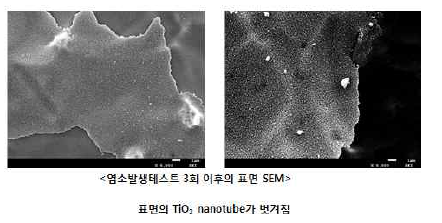 염소발생 내구성 실험 이후의 SEM 이미지