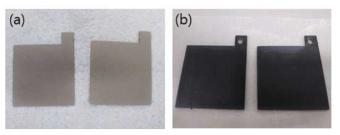 Titanium plate (a) before coating and (b) after coating with 4mg/cm2 RuO2