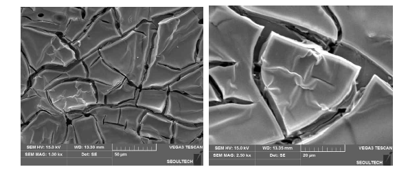 SEM images of titanium plate coated with 4mg/cm2 of RuO2