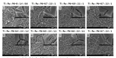 브러쉬 횟수에 따른 Ti : Ru : Pd 의 atomic ratio 및 SEM image