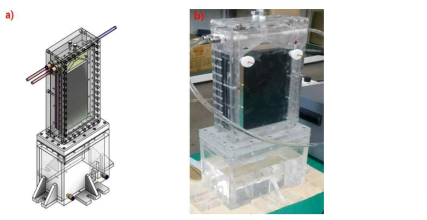 Lab-scale HOCl generator 1차샘플 (a) 3D image (b) 실제제작품