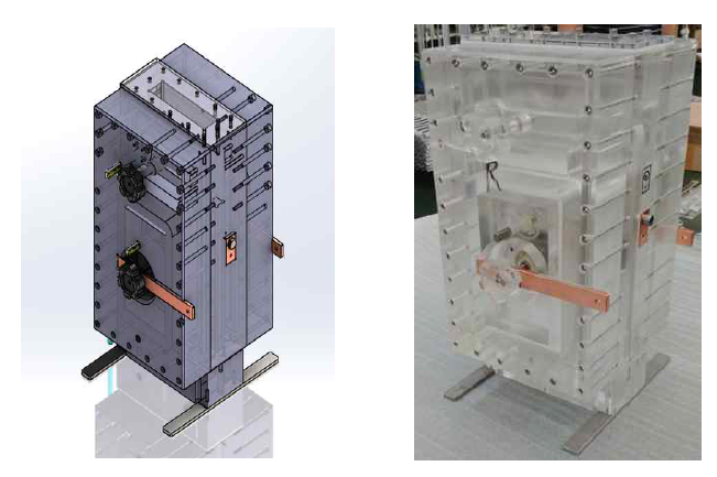 Lab-scale HOCl generator 2차샘플 (a) 3D image (b) 실제제작품