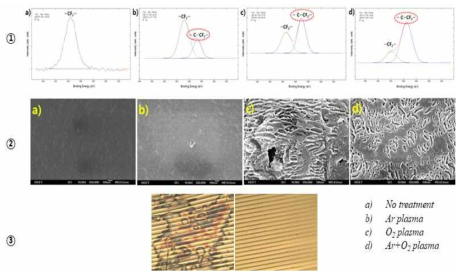 ① XPS 분석결과, ② 기판 표면 SEM 이미지, ③ PMMA 잔유물 제거 효과