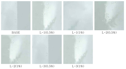 레벨링제 종류에 따른 코팅도막의 외관(1)
