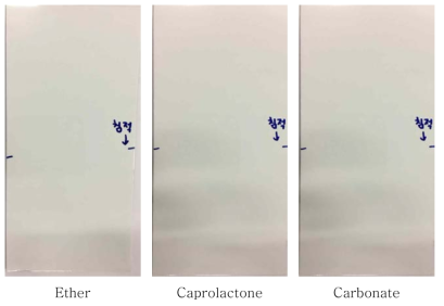 Oligomer 종류에 따른 내용제성 테스트 결과
