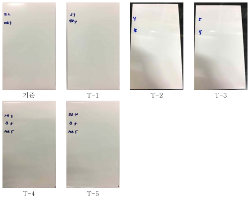 저점도 oligomer 함량에 따른 연필경도 테스트 결과