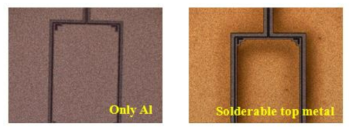 Al metal layer 와 solderable top metal layer 비교