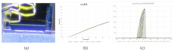 제작된 (a) CoS 사진, (b) I-V와 (c) 파장 측정 결과