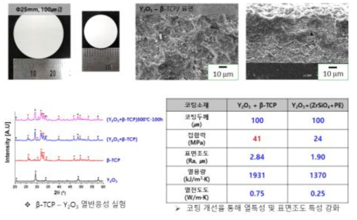 Y2O3-TCP 복합 코팅막 제조 및 미세구조분석, 특성 평가 결과