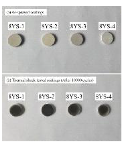 (a) 코팅 직후, (b) 열 충격 시험 이후 코팅 모습