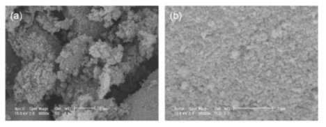 Aerogel 입자 및 표면 구조 : (a) x8000, (b) x30000