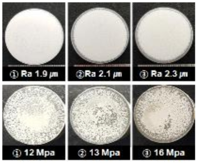 표면 거칠기별 접착력 차이 및 시험 후 표면 차이 (Top Coating/Anodizing시편)