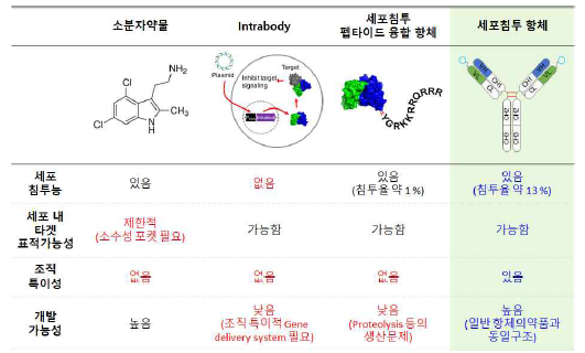 당사 보유 세포침투항체 기반기술의 차별적 장점