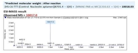 DrugM-Linker-(Control Nucleolin aptamer) Conjugation MS identification