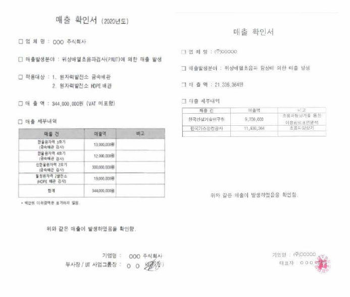 관련 업체 매출 확인서