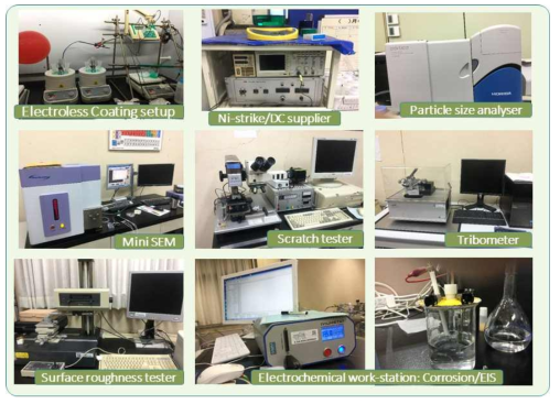 무전해 Ni-P-Carbaides 복합도금 시편의 특성평가를 위해 사용된 장비모음