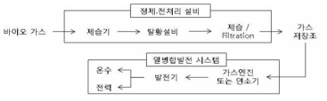 바이오가스를 이용한 열병합발전 패키지 공정도