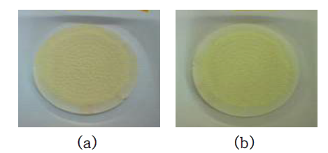 고체황 생성률 ((a) : 0.411g, (b) : 0.425g)