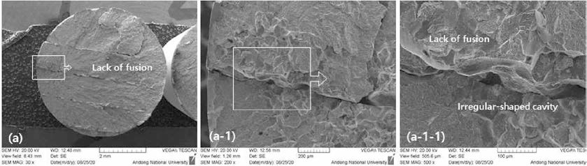 인장강도 시험편 파면 SEM 관찰결과(F55-HT-No1)