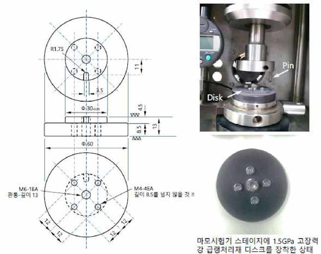 마모시험용 스테이지，핀，디스크 및 시험기