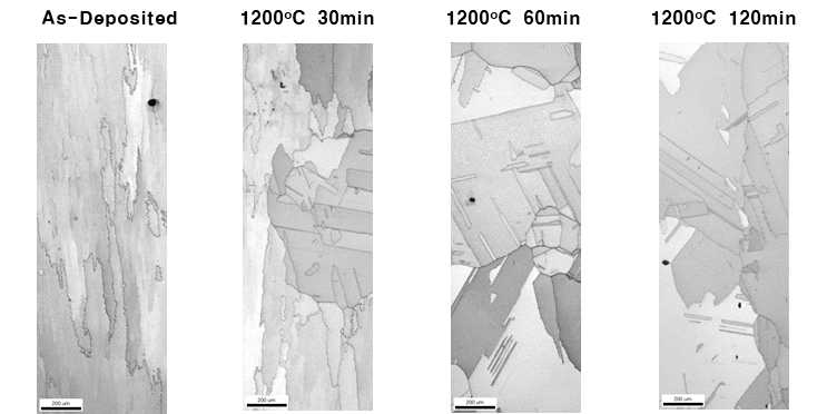 적층물의 용체화 처리 시간에 따른 미세조직 변화