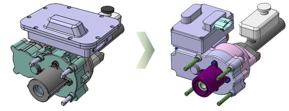 1차년도 시제품 3D모델(왼쪽), 2차년도 개선 시제품 3D모델(오른쪽)