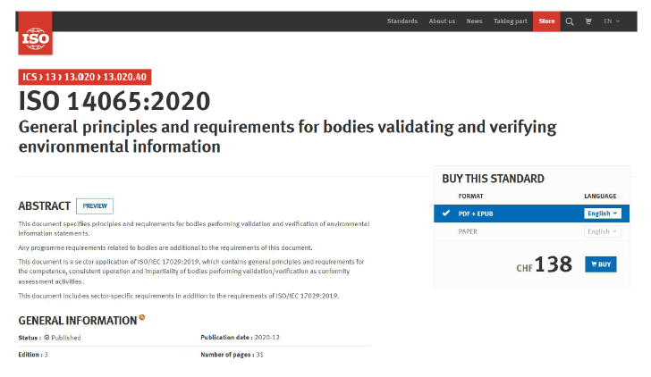 ISO 14065 환경정보 타당성평가 및 검증기관 일반원칙 및 요구사항 국제표준 제정 완료(‘20.12.1)