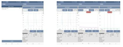 a)Sensor 검색 화면 및 연결 화면, b)Spectrum Data / 445NM / 365NM Chart 화면