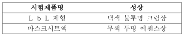 시험제품의 성상정보