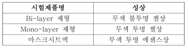 시험제품의 성상정보