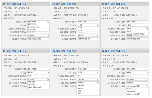 물리·수리학적 예측 모델의 예측 설정값 예시