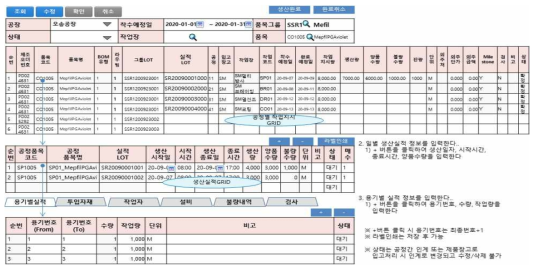 공정별 실적 등록