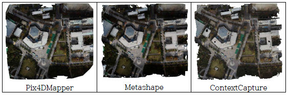 SfM 소프트웨어 별 정사영상 비교