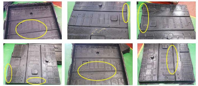 1~4차 시 성형 시 발생되었던 미성형 부 사진