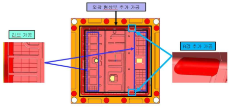 배터리 팩 케이스 커버 금형 설계 -1 (리브, R, 외각라인 반영)