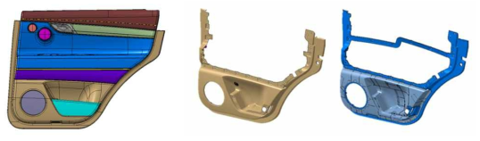 Door Trim Compl(좌) 및 Door Trim Assy(우) 형상설계안