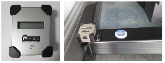 충격감지를 위한 가속센서인 G-Man(좌) 및 이의 설치 실사사진(우)