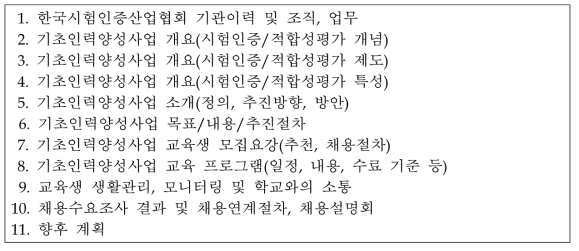 기초인력 양성사업 가이드라인 목차